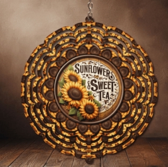 None Other - 8 Inch Sunflower And Sweet Tea Wall Decor Wind Spinner